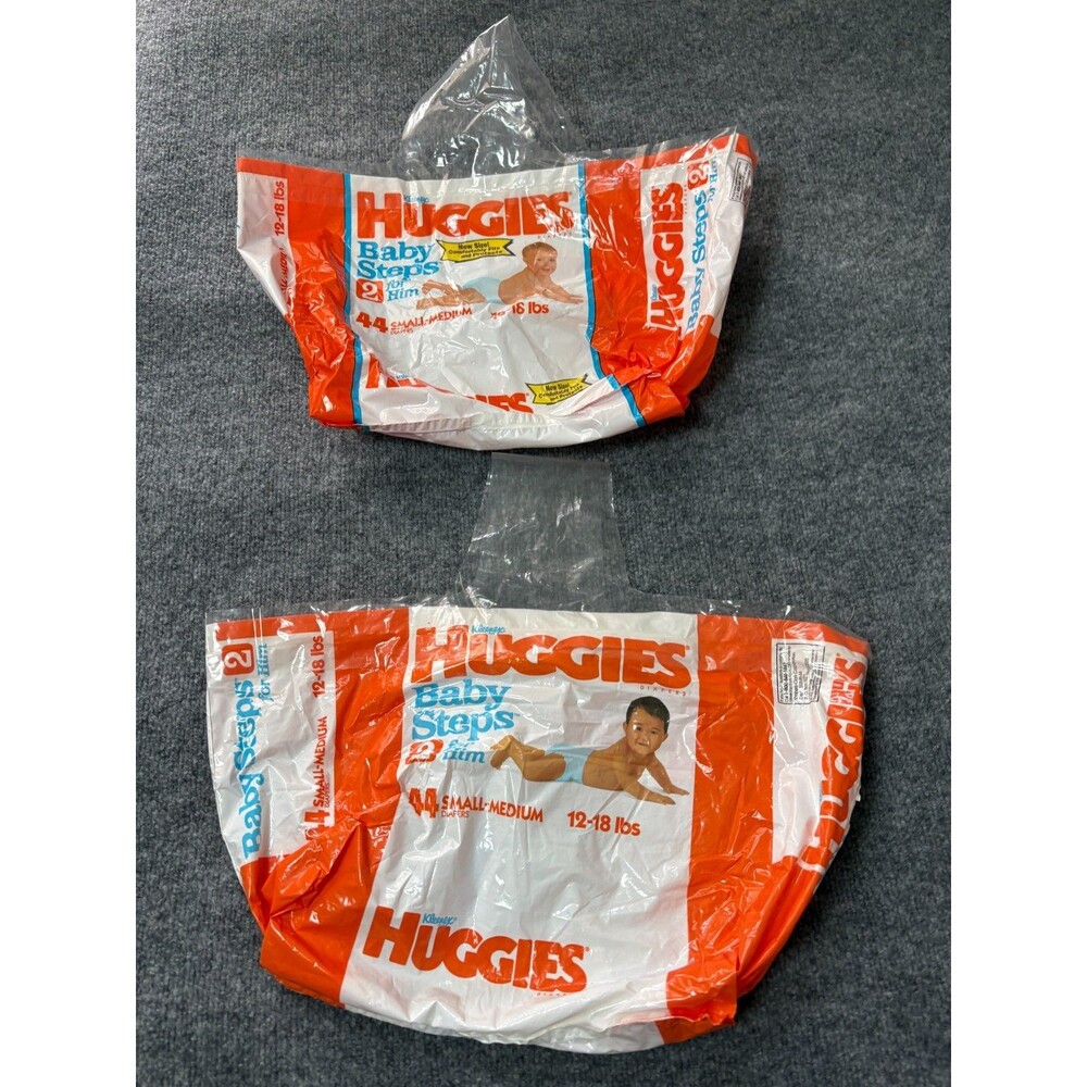 2 Vintage 1991 1Huggies for Him Baby Steps Baby Boys Diapers Packaging EMPTY BAG